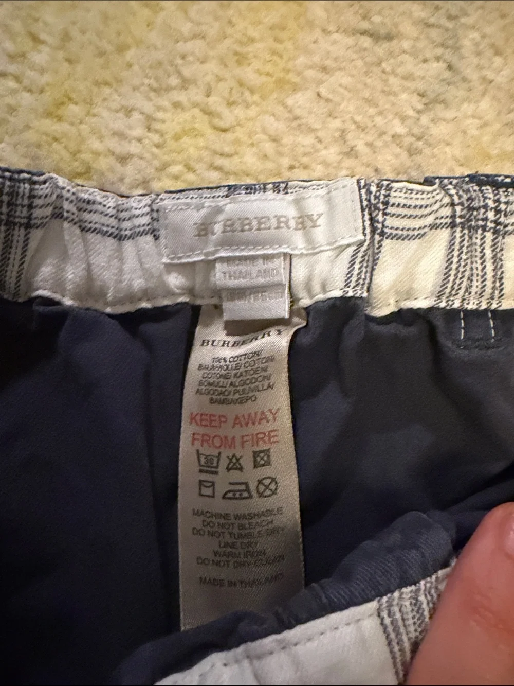 Burberry Toddler Navy Cargo Pants with Plaid Cuffed Hem